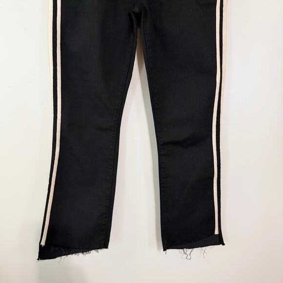 Mother Insider Striped Crop Step-Hem Fray Jeans Black Guilty Racer Stretch Sz 29 - Picture 8 of 16
